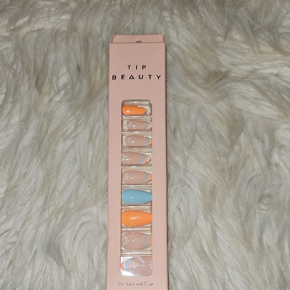 Tip Beauty Other - Tip Beauty Press-On Nails | Blue & Orange Floral Set | French Tip | 24 Nails